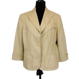 Bandolino Blazer Jacket Women 16 Beige‎ Stretch Cotton Lined Career Casual Chic